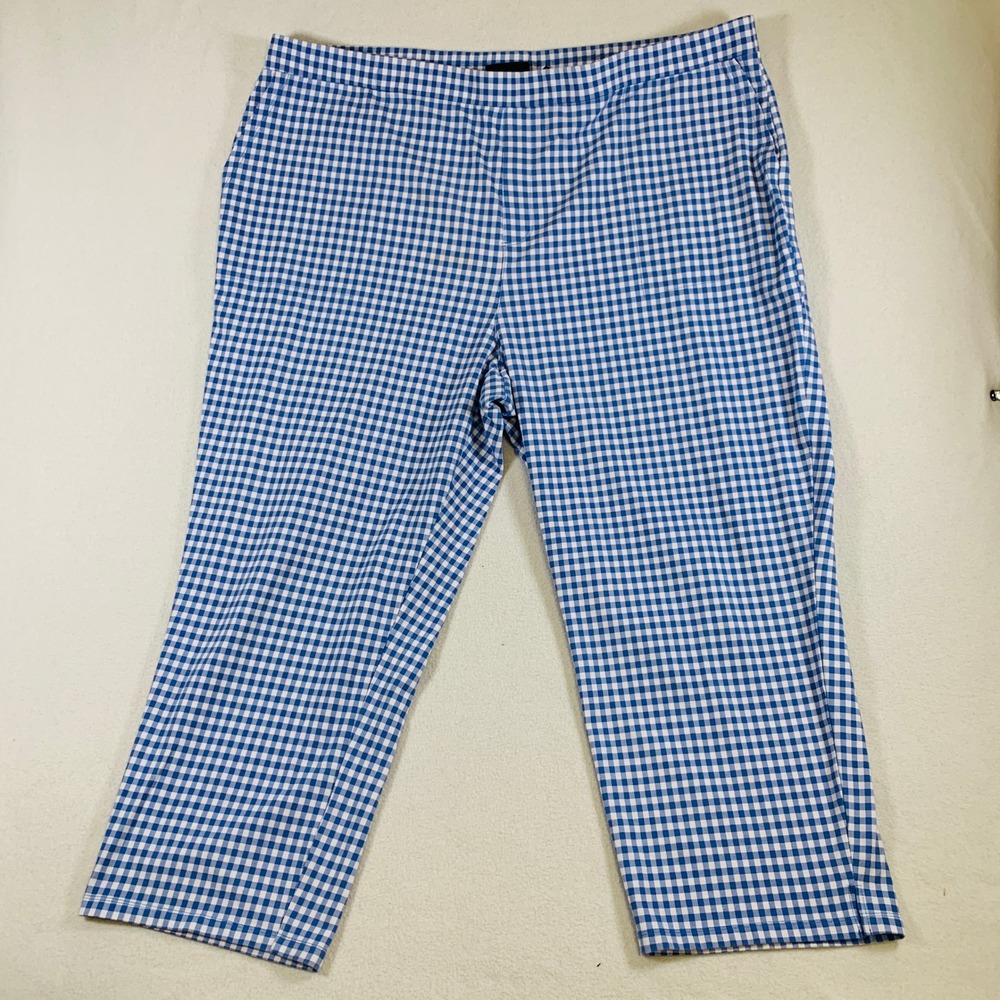 Susan Graver Weekend Premium Stretch Crop Pants Women Plus Size 3XT Blue Gingham
